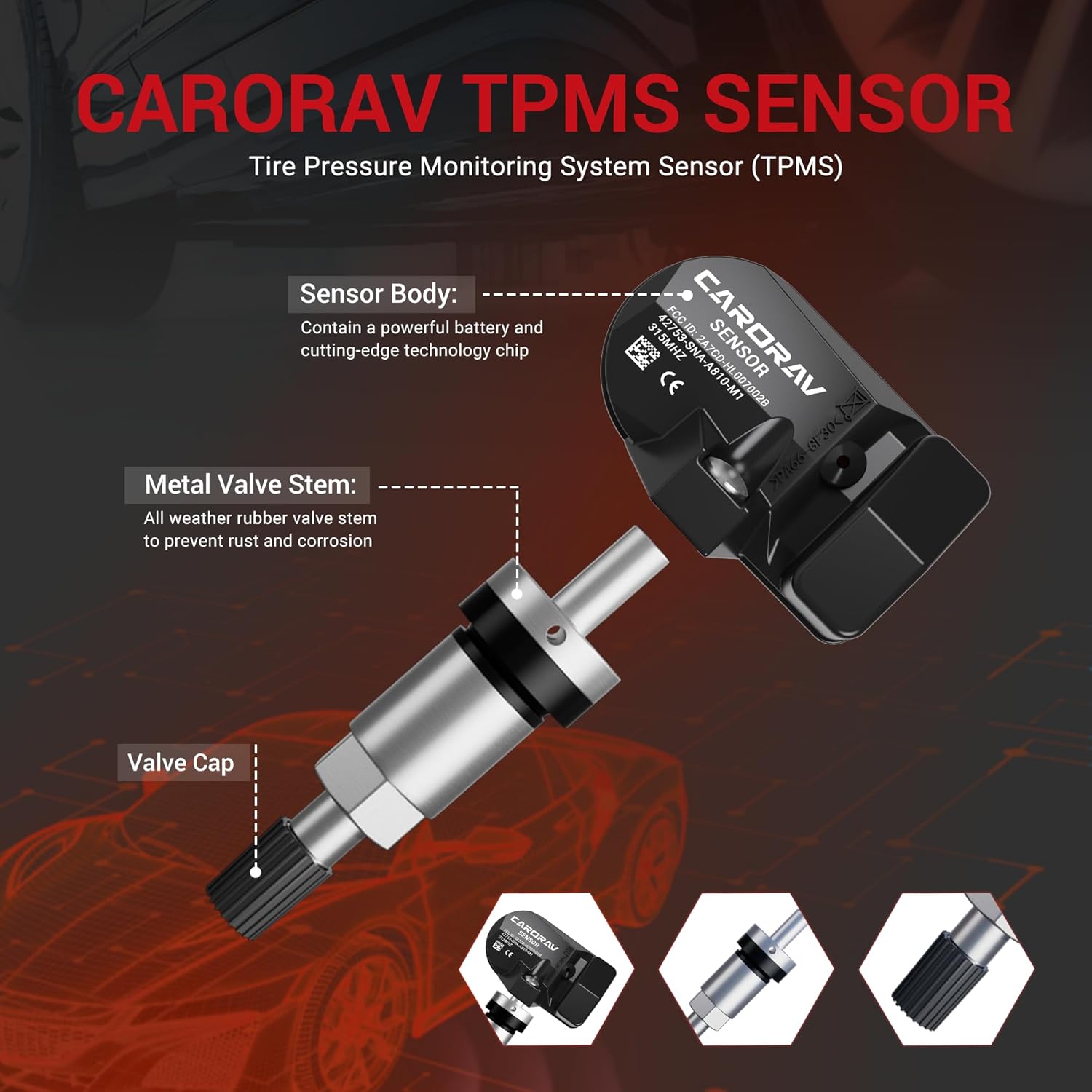 4-Pack Tire Pressure Monitoring System Sensor TPMS Compatible for Honda CR-Z Odyssey Fit Insight Civic, 08-11 Acura CSX Replaces 42753-SNA-A810-M1 42753SNAA81 42753TR3A81 315Mhz