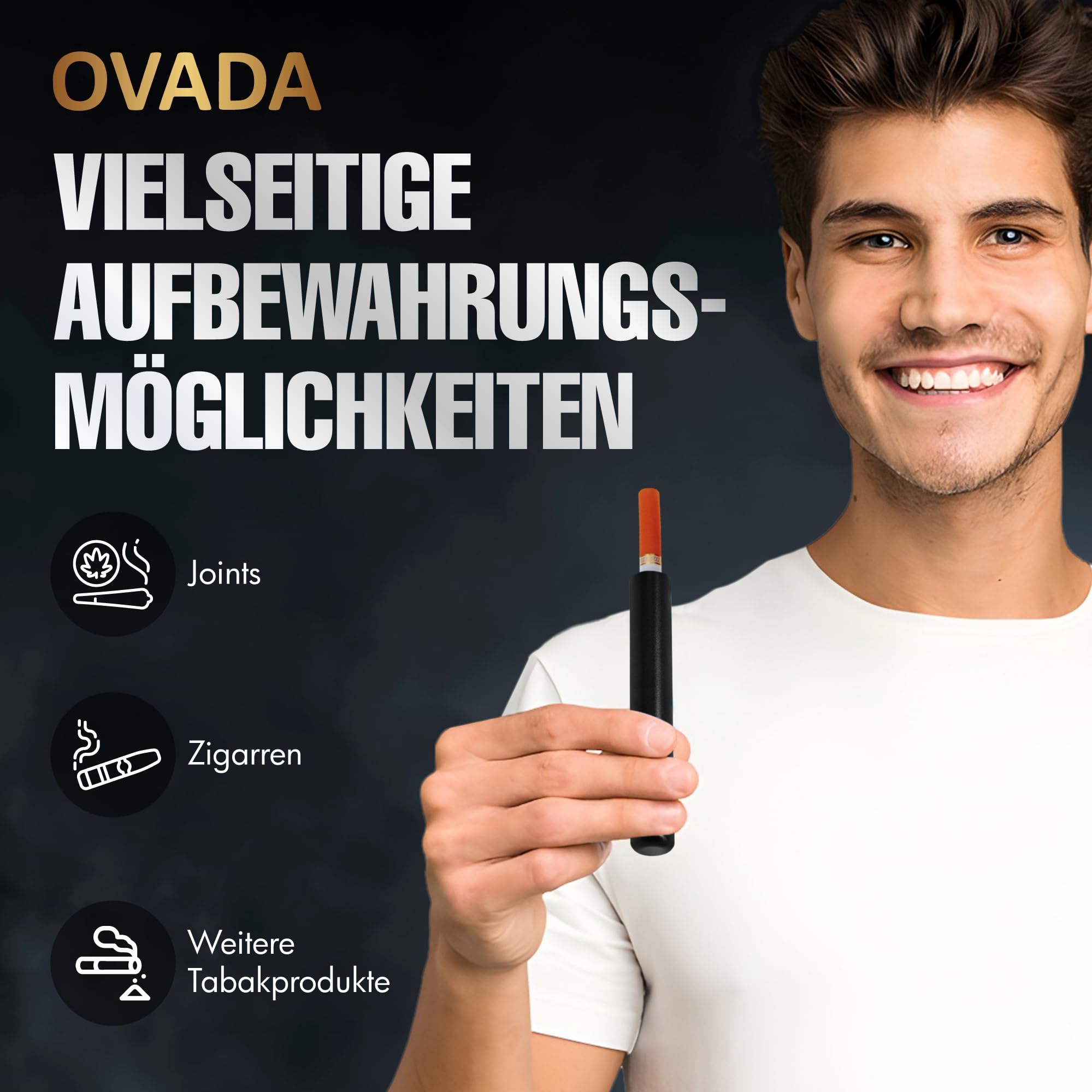 OVADA Joint etui ochronne na cygara, 11 cm, bezzapachowe, wodoszczelne, metalowe, wysokiej jakości, z dużą tubą, czyste wzornictwo, czarne, 11 cm, Klasyczny