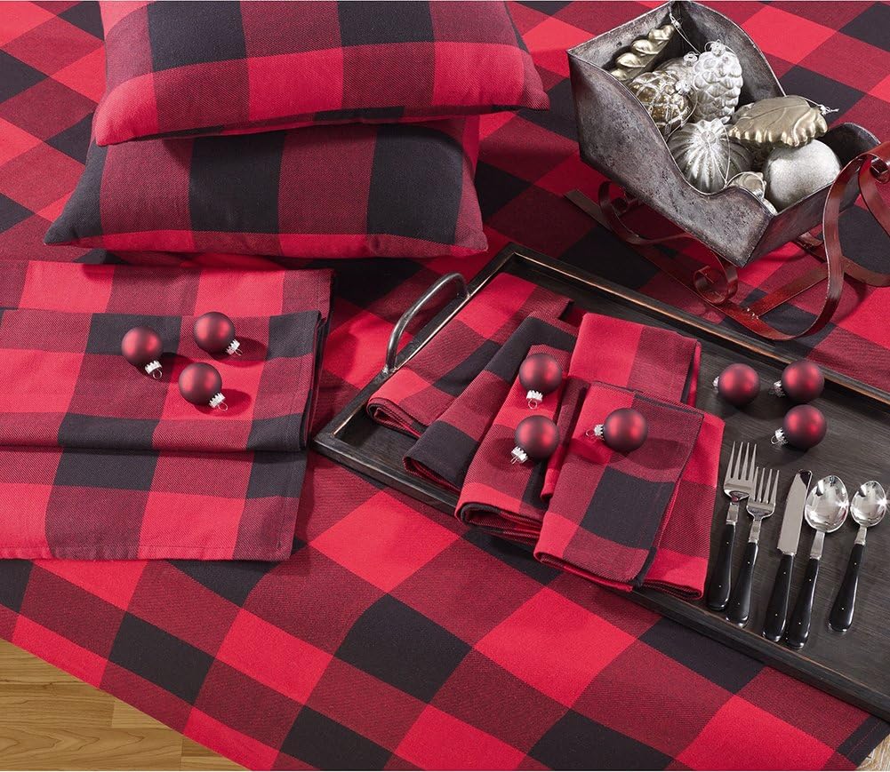 Fennco Styles Buffalo Collection Rustic Plaid Design 100% Pure Cotton 16 x108 Inch Table Runner - Red Table Runner for Christmas Party Decorations, Vintage Christmas Decorations