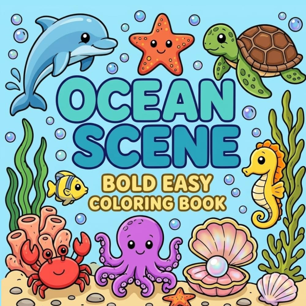 Ocean Scene: Bold and Easy Coloring Book: for Adults and Kids