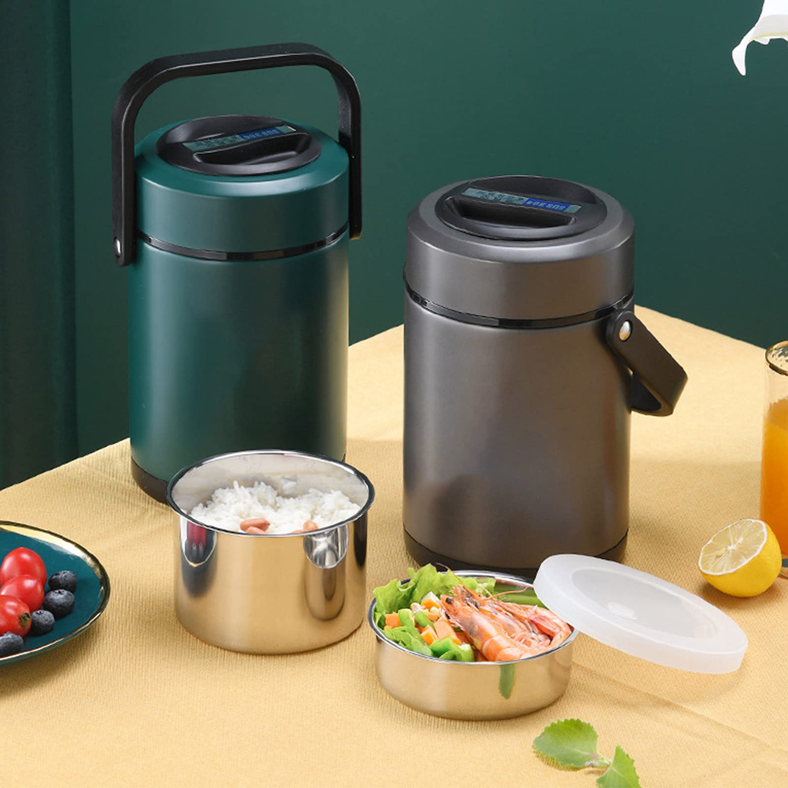 Térmicas Cajas bento,Fiambrera térmica de Acero Inoxidable de 3 Capas,Recipiente de Comida térmico a Prueba de Fugas, Lonchera con Aislamiento,para Escuela Oficina Picnic,Plata,1.6L
