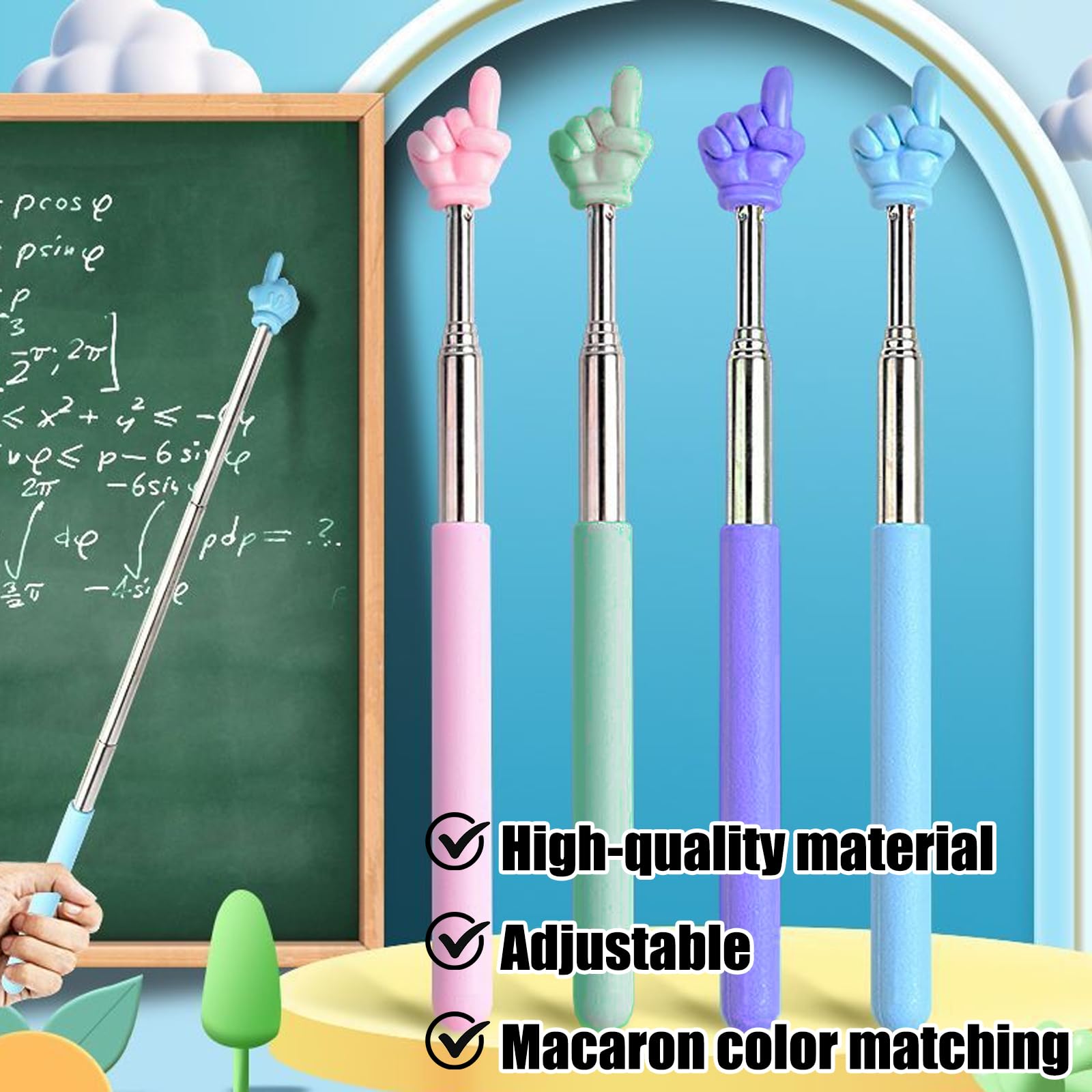 YNR 4Pcs Finger Pointer Stick, Extendable Hand Pointer, Mini Retractable Teacher Pointer Stick - Image 2