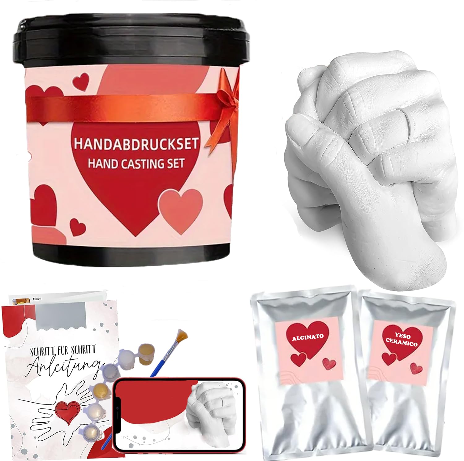Pulpo Cartucho Alginato para Molde de Manos - Yeso para Manualidades de Escultura Manos, Regalo San Valentin, Regalo Pareja Manos, Escayola Manualidades, Regalo para Parejas