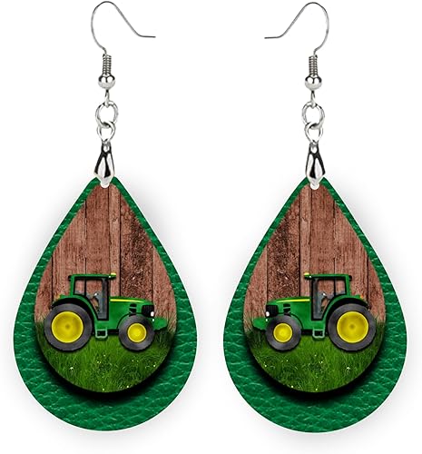 Green Tractor Earrings, Gift for Farmer, Farm Earrings