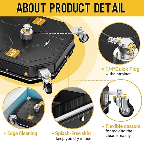 Miniatura 3 de EVEAGE Limpiador de superficie de lavadora a presión de 16.5 pulgadas con ruedas, limpiador de superficie de lavadora de hormigón para limpieza de