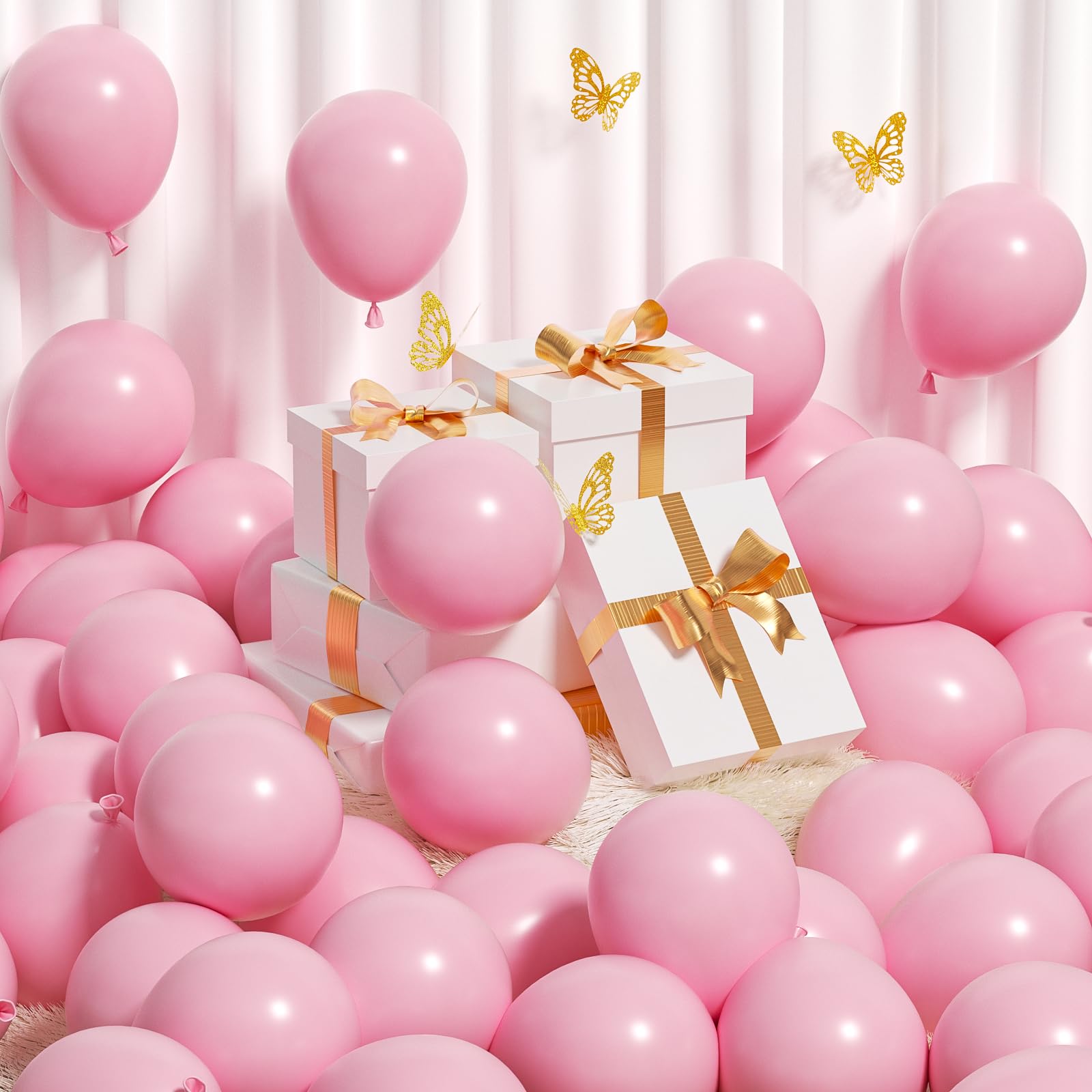 FOTIOMRG70pcs 5inch Pink Balloons, Small Light Pink Latex Party Balloons Helium Quality for Birthday Wedding Bridal Baby Shower Gender Reveal Pink Princess Barbie Party Decorations (with Pink Ribbon)