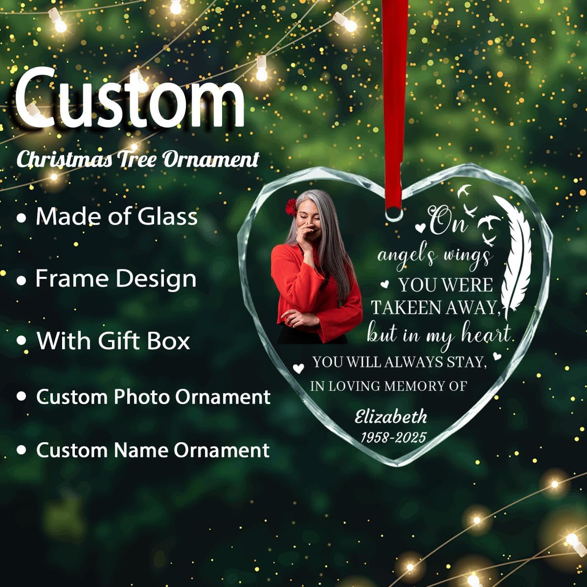 Personalized in Loving Memory Christmas Ornament, Custom Photo Name Years Car Pendant Sympathy Keepsake Gift for Loss of Loved One Dad Mom Remembrance