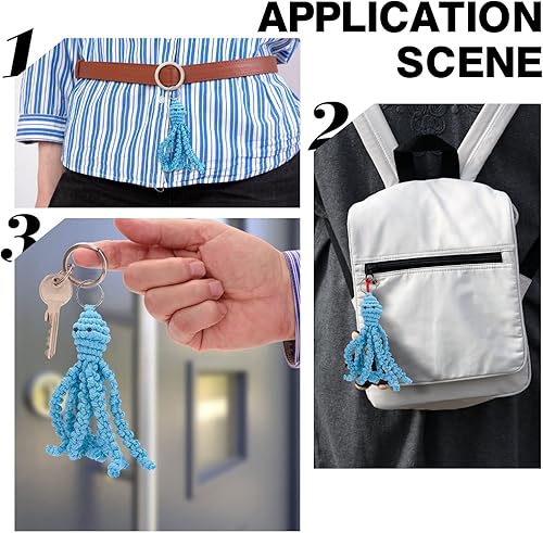 Miniatura 5 de FREEBLOSS Juego de 6 llaveros de macramé, patrón de pulpo, llavero bohemio, adorno de macramé, kit de bricolaje, llavero, bolsa para niñas, kit de