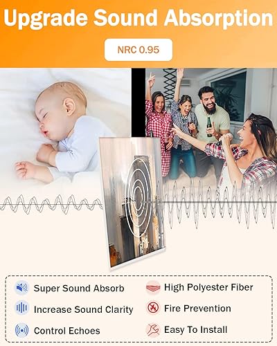 Miniatura 3 de BUSYBEES Paneles acústicos artísticos, 72 x 48 x 0.4 pulgadas, paneles de pared autoadhesivos insonorizados, reducen el eco de la habitación y la