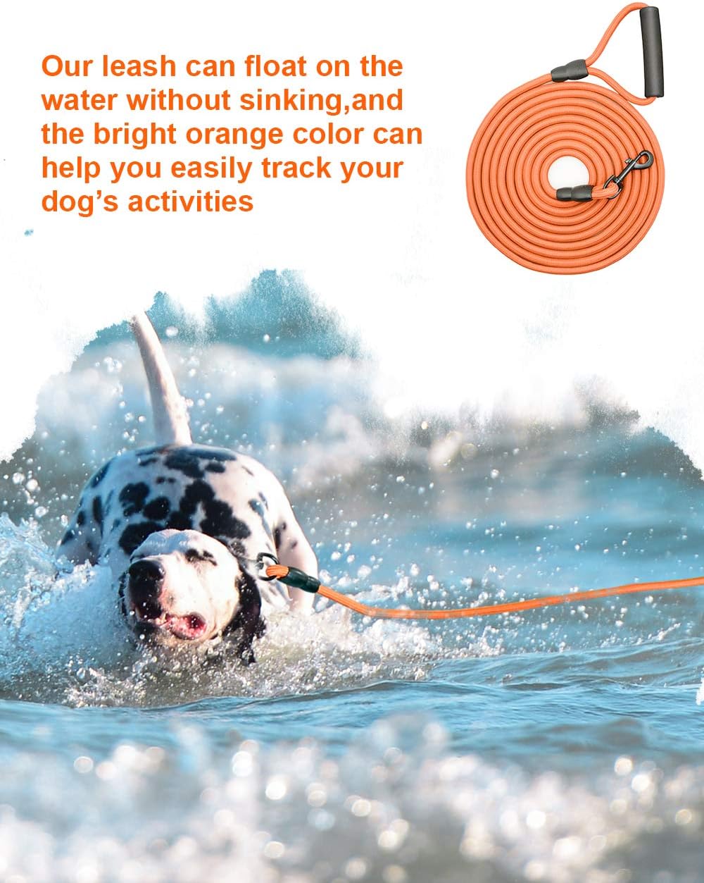 Dog Training Leash 15FT, Nylon Long Dog Leash can Float on The Water Heavy Duty Rope for Medium Large Dogs Swimming, Running, Camping or Backyard,Dog Training Leash with Foam Handle