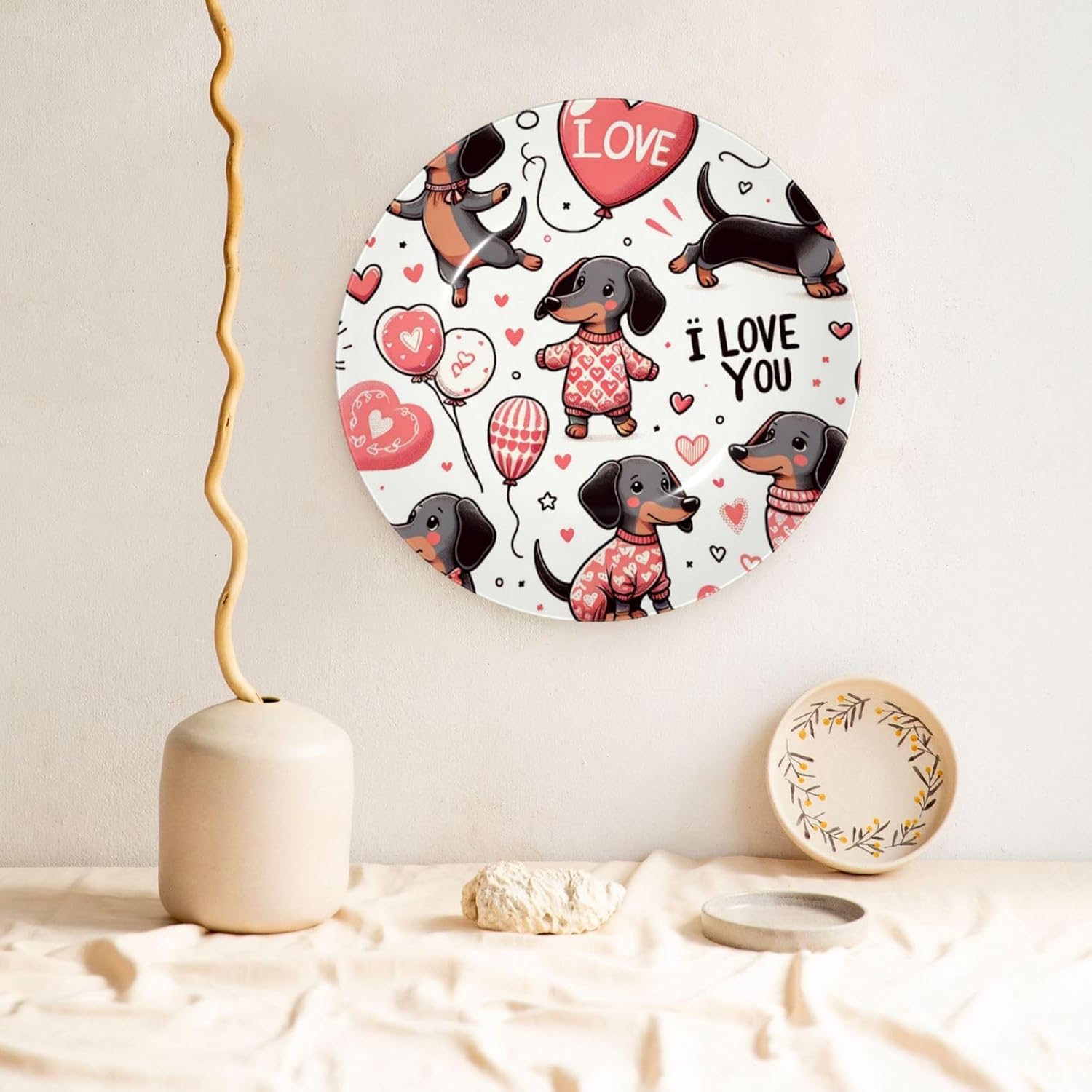 Dachshund-Love-Valentine 10 Inch Decorative Plate With Stand, Elegant Display Wall Plate For Home Decor