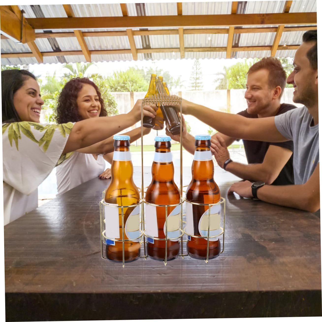 Ciieeo Alloy Beer Basket Beer Holding Organizer Metal Frame Holder Gold Bottle Rack
