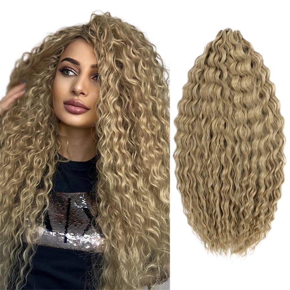 Zestaw 3 długich kręconych peruk, szydełkowe falowane włosy dla czarnych kobiet, głębokie warkocze do warkoczy boho (A10,30 cala-75 cm)