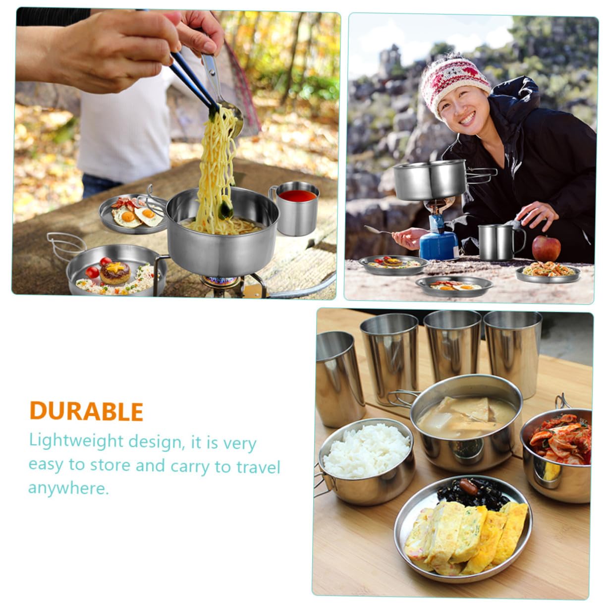 Tragbares Camping Kochset 8 Stück Aus Edelstahl Mit Tasche Outdoor Kochgeschirr Für Picknick Wandern Und Grillen