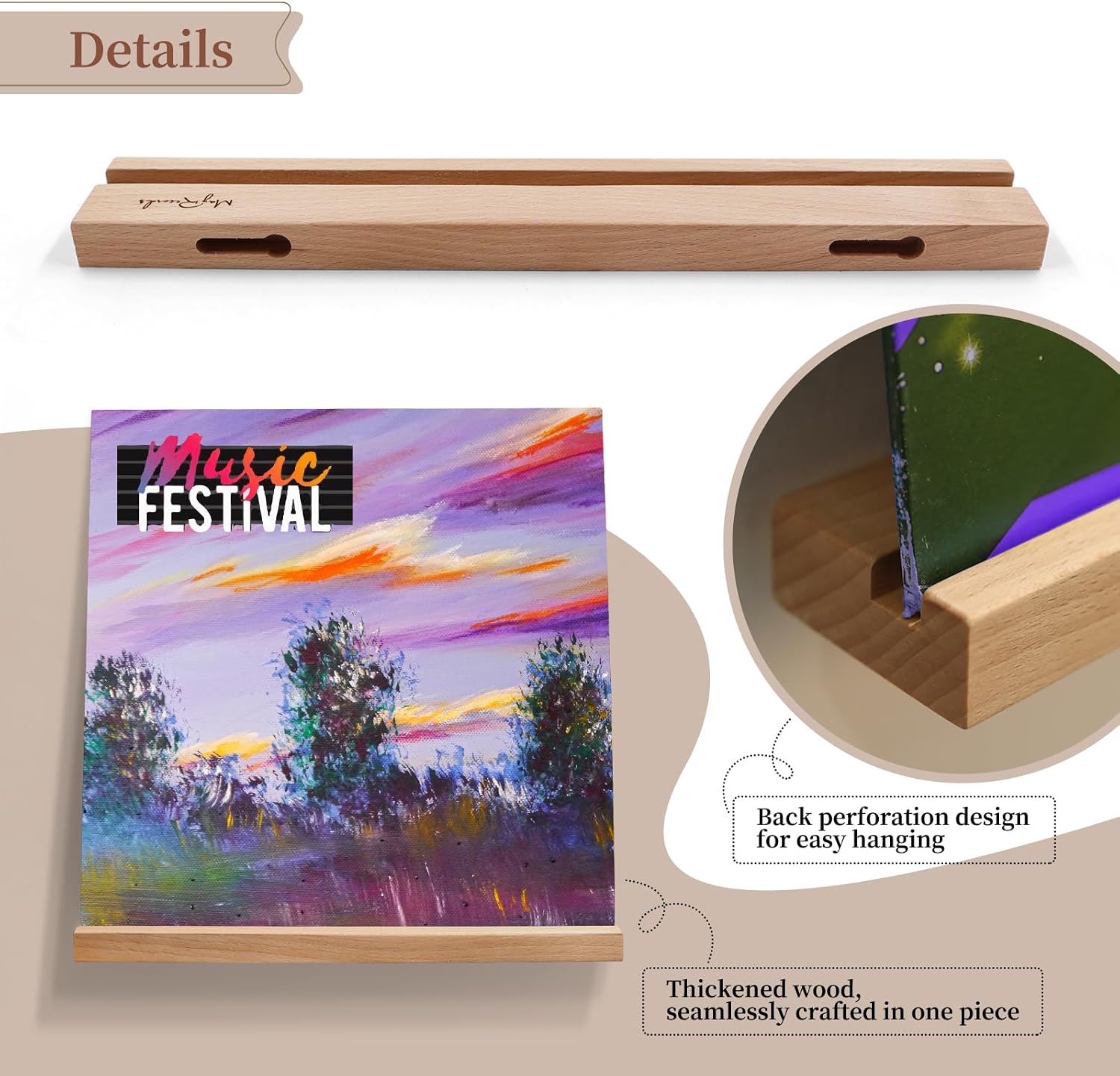2-Pack Solid Wood Vinyl Record Shelf, Wall Mounted Album Holder Display for LPs, Floating Magazine Rack for Bedroom Wall (Natural)