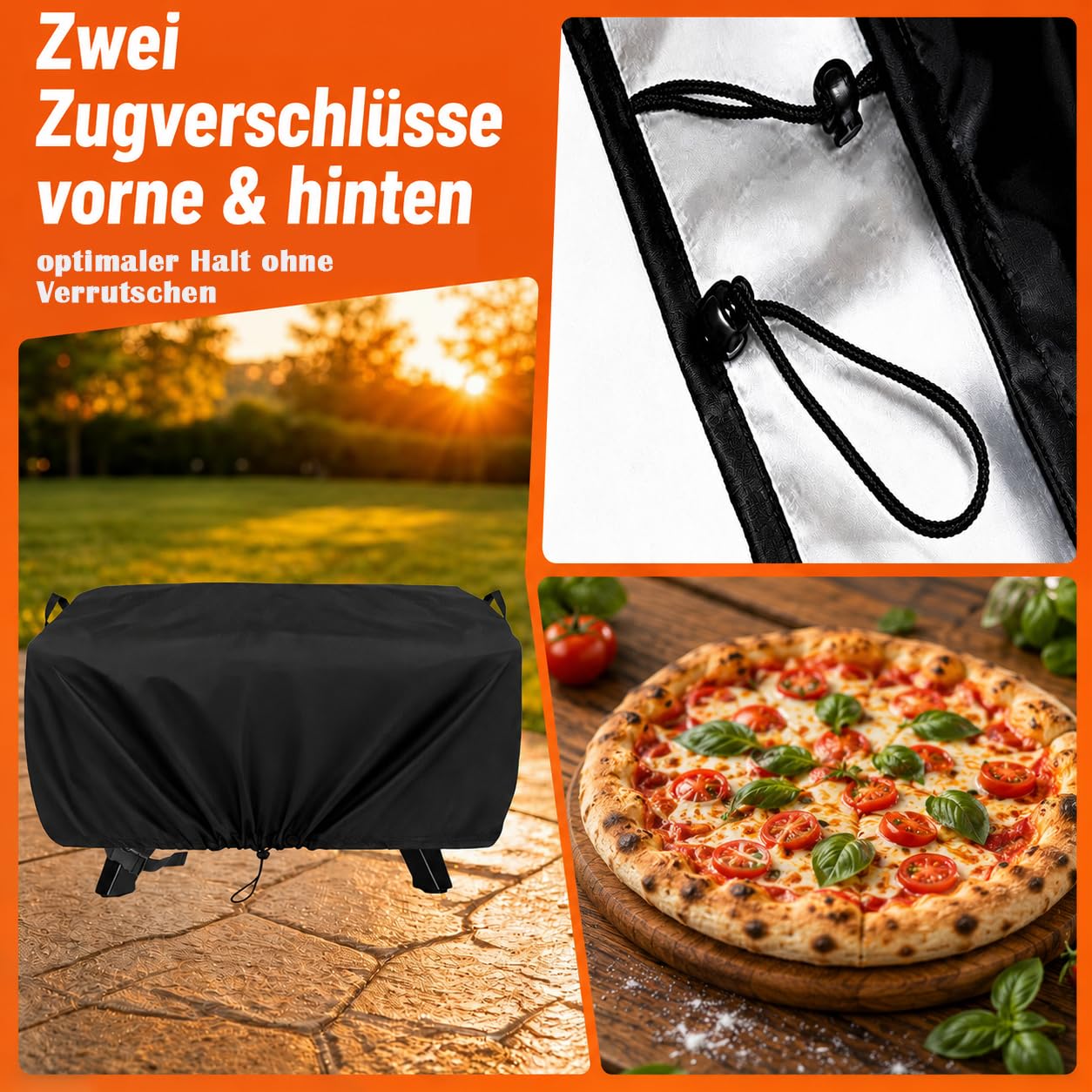 Pizzaofen Abdeckung für Cozze 90347/90346 XXL 17" Gas Pizza Ofen,Cozze 17 Abdeckung Staubdicht Wasserdichtes,Pizzaofen Zubehör,420D Oxford-Stoff 17 Zoll abdeckhaube (62x62x28cm)