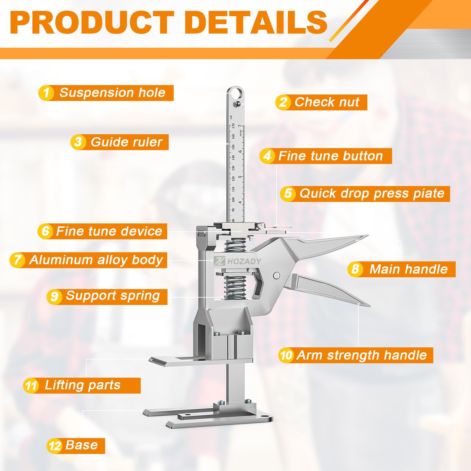 Arbeitsspararm Jack 2 Pack, 440LBS Kapazität Möbel Hebewerkzeug, 12-Zoll-Multifunktions-Höhenversteller für die Installation von Fenstern, Türen, Fliesen und Geräten (sillver)
