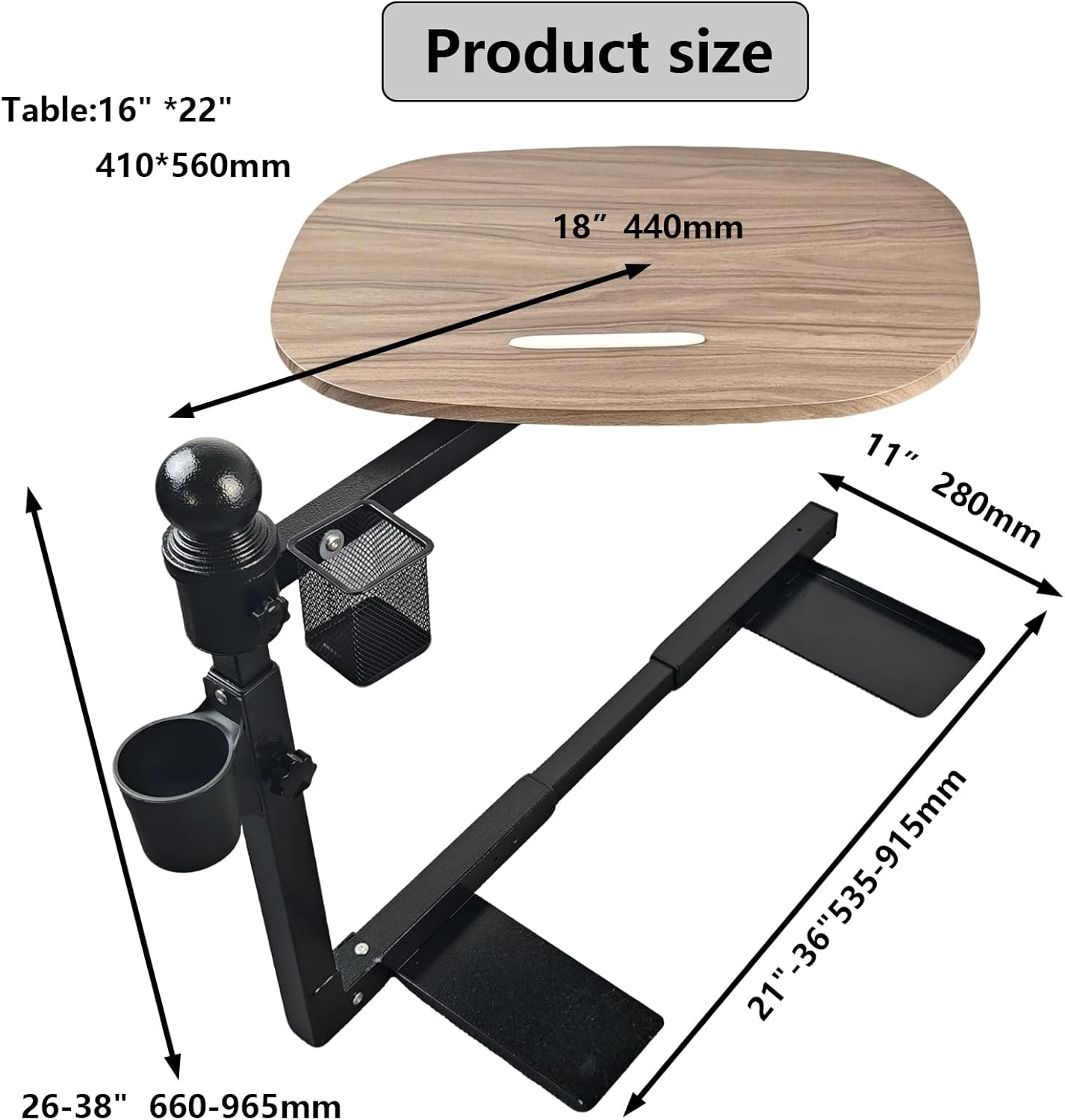 Auxiliary Tray 360 ° Rotating Height Adjustable Rotating TV, Computer Desk, car Five Function Auxiliary Safety Handle (Black, Spherical armrest Table)