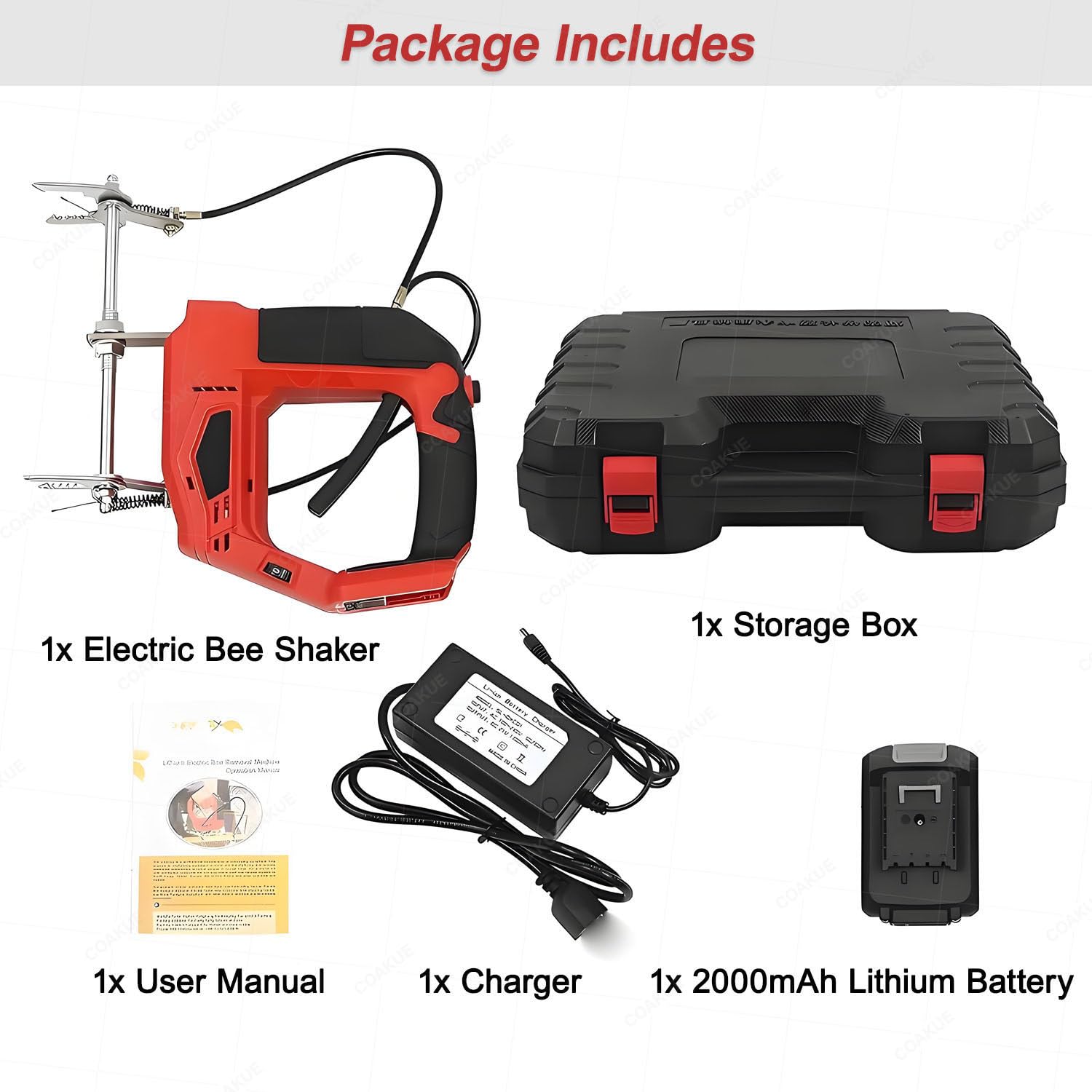 Macchina per scuotimento dell'arnia Senza Fili a 4 velocità, 20 V 2700 Giri/min, scuotitore Portatile Ricaricabile per telaini per api mellifere con batterie e Scatola di immagazzinaggio Red