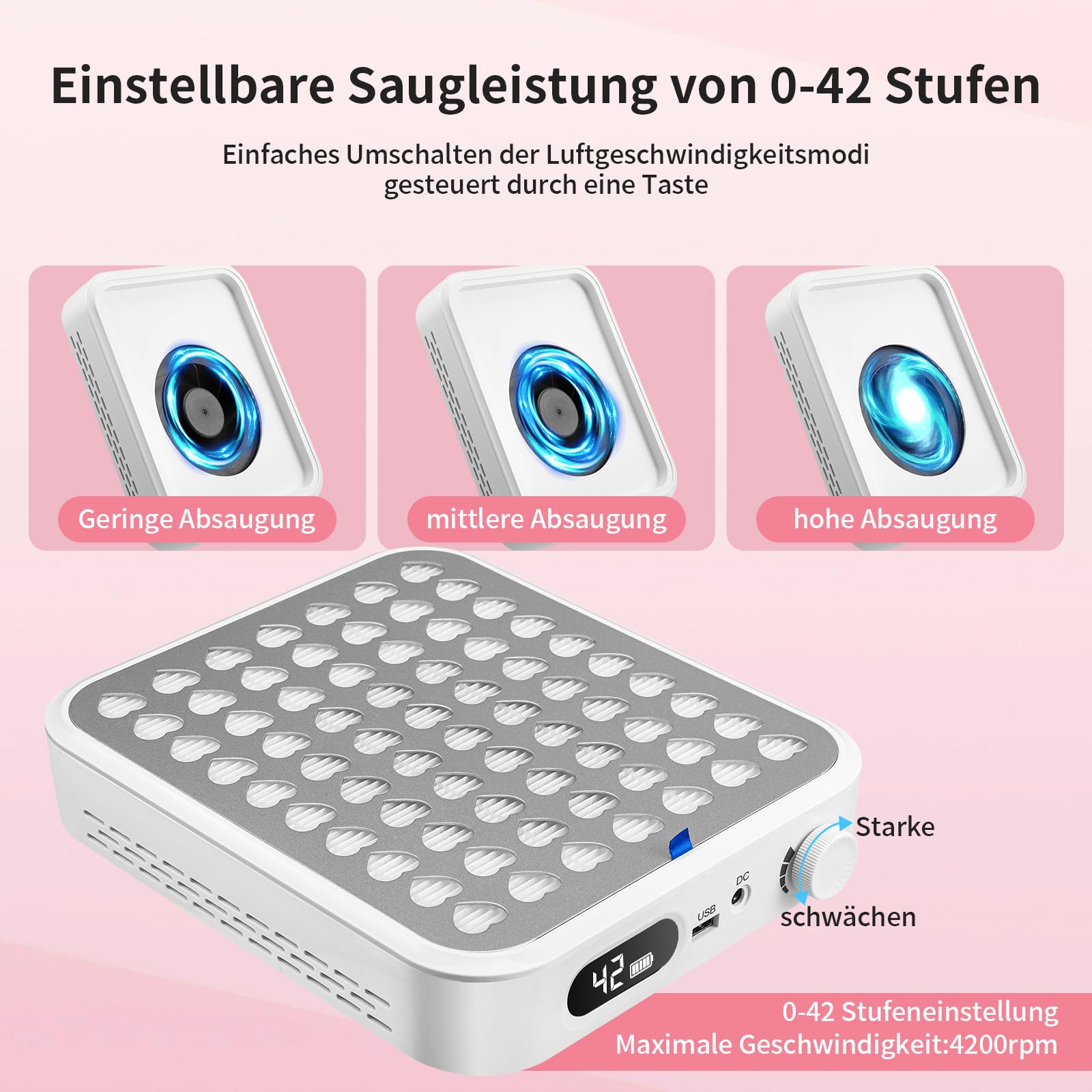 Kabellose Staubabsaugung für Nägel, 56W Nagelstaubsauger Akku mit 2 Filters,Nagelstaubreiniger für Acryl- und Gelnägel, Salon und Zuhause mit 1 Bürste