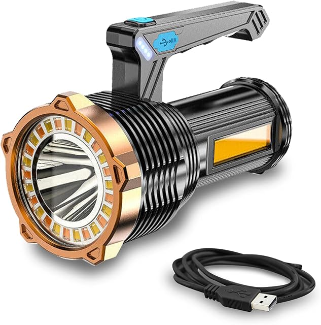 Led Flashlight Super Bright Portable Torch COB Work Lamp 8 Modes Lighting Rechargeable Lantern Outdoor Lighting Spotlight Handheld Searchlight for Camping Hiking Emergency