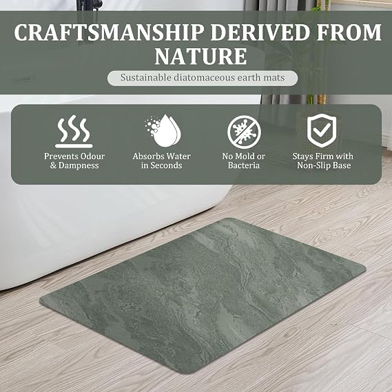 Hocklliy 2 Pcs Stone Bath Mat Quick Dry,40x60 cm Soft Non Slip Absorbent Diatomite Bath Mat for Bathroom Floor Bathtub Kicthen Living Room Pet Feeding(Green)