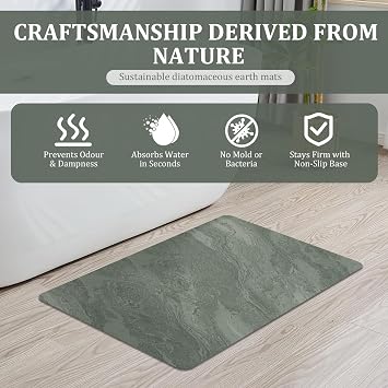 Hocklliy 2 Pcs Stone Bath Mat Quick Dry,40x60 cm Soft Non Slip Absorbent Diatomite Bath Mat for Bathroom Floor Bathtub Kicthen Living Room Pet Feeding(Green)