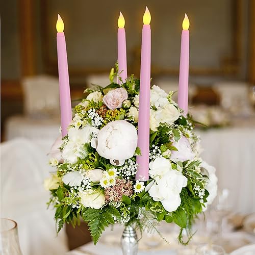 Miniatura 7 de Juego de 12 velas cónicas sin llama color rosa con control remoto, funciona con pilas, velas LED navideñas