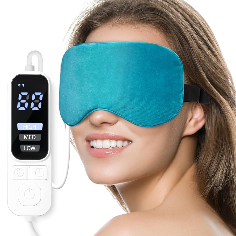 Ezona Heated Eye Mask, Warm Eye Compress Mask, USB Electric Eye Heating Pad with Temperature & Timer Control, Dry Eye Mask for Dry Eyes Blepharitis Sinus Migraine Stye MGD Puffiness Blue