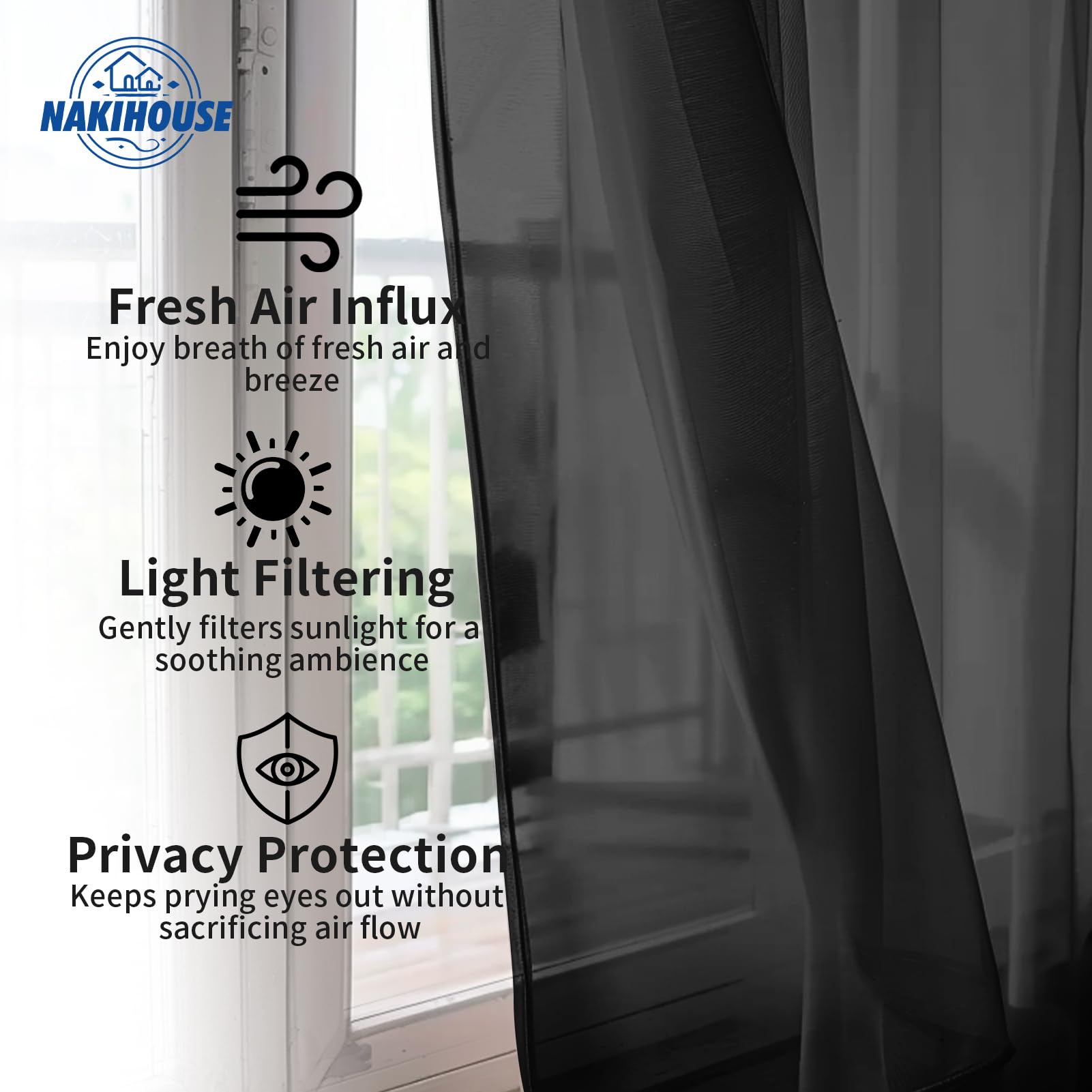 NAKIHOUSE Voile Curtain, 2 Panels Net Curtains for Windows 45 Drop, Elegant Slot Top Sheer Curtains - Image 3