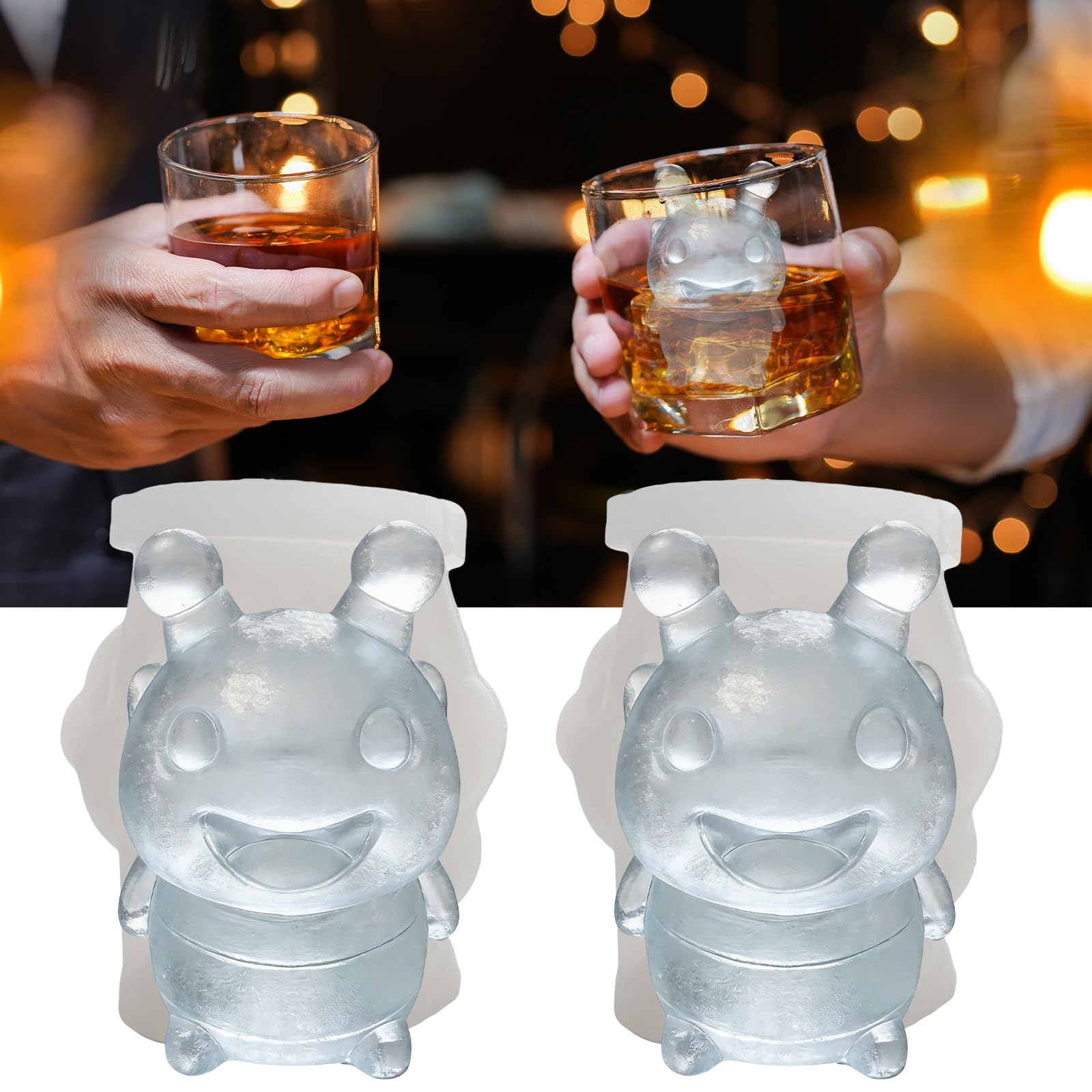 SIUPER 3D Bee Ice Cube Silicone Molds Tray for Whiskey, Cocktail, Drink Decor, Bar; Rich Details. Cute Bees Gifts for Women Kids Girls Boys, Fun Animal Insect Shape Soap Epoxy Resign Mold; 2 Pack