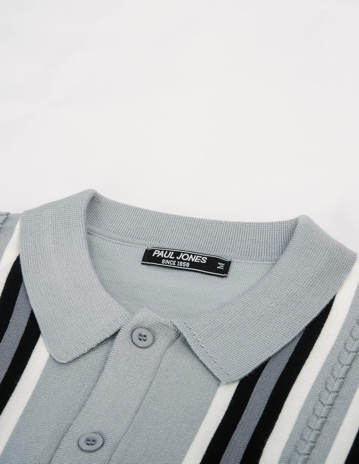 PJ PAUL JONES Mens Vintage Striped Knit Polo Shirt Long Sleeve Button Down Cardigan Sweater - Image 4