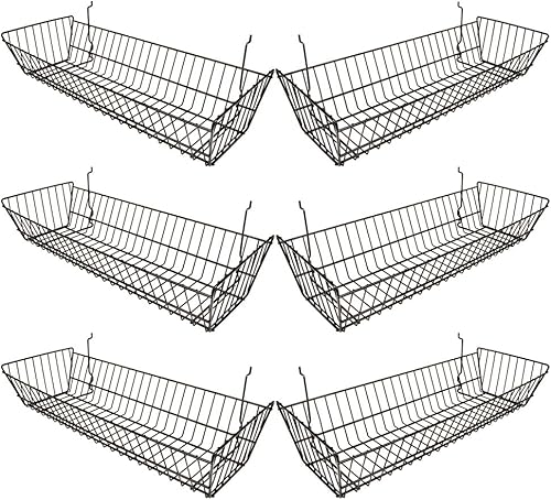 Econoco - Cesta de alambre de doble inclinación negra multiajuste para Slatwall, tablero de clavijas o rejilla (juego de 6) canasta de alambre