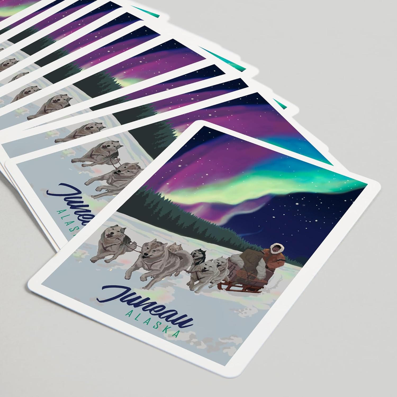 Lantern Press Juneau, Alaska, Northern Lights, Dog Sled, 52 Playing Cards for Adults, Poker Size Card Deck
