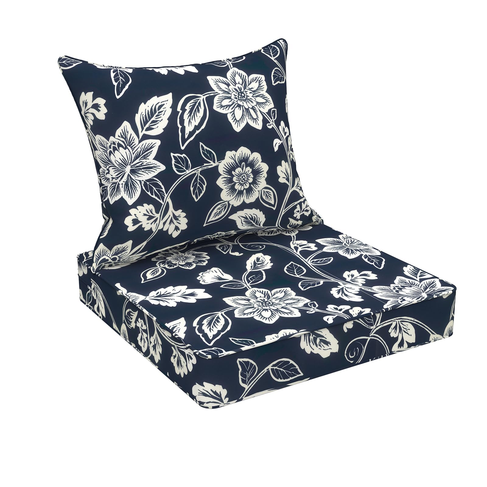 Photo 1 of DYTXIII Outdoor Deep Seat Cushion Set, Water Repellent 22"x22" Patio Thick Cushions Replacement with Seat & Back Pillow for Patio Sofa, Wicker Chair, Couch - Vines Navy