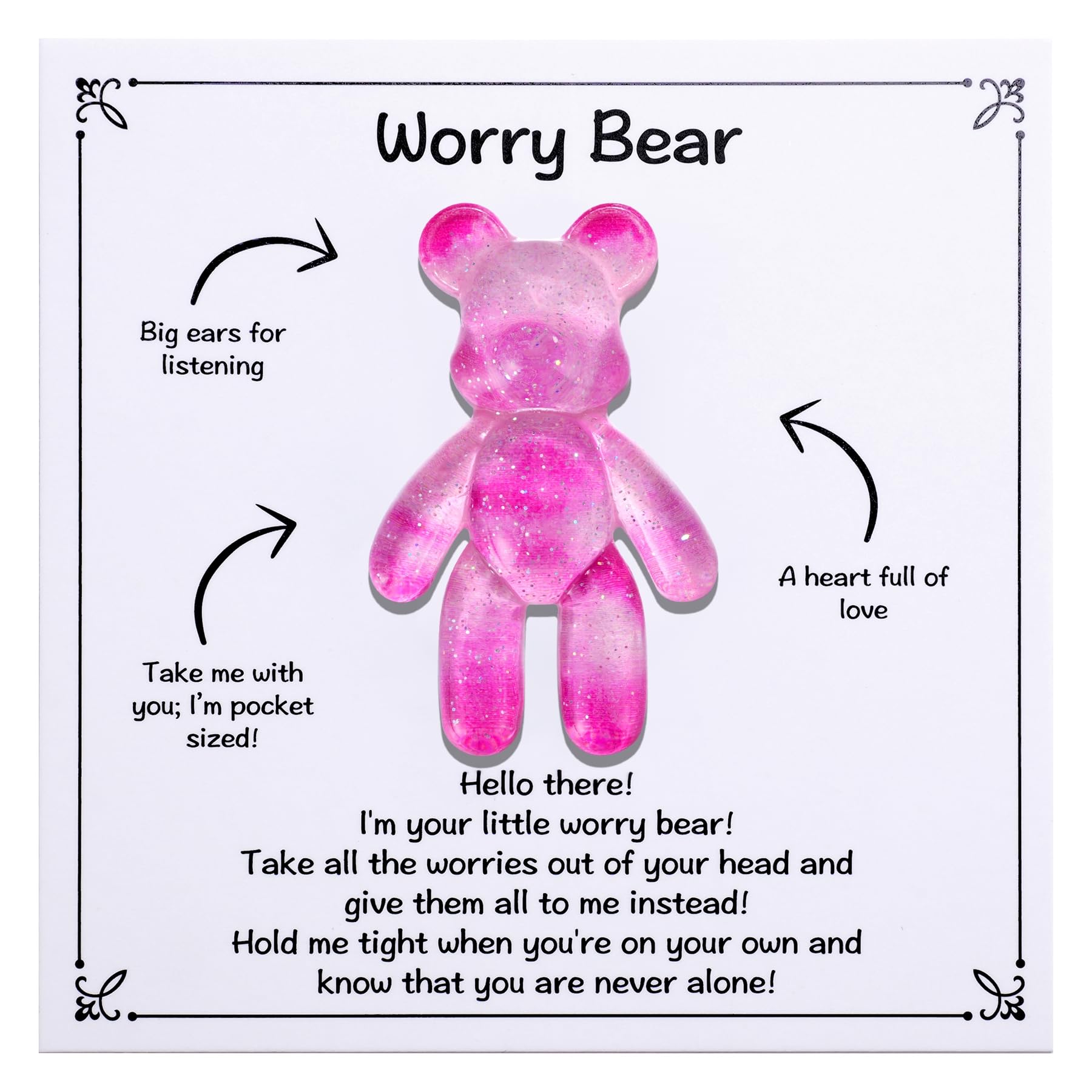 Aesnefe Pocket Worry Bear Hug, Anxiety Relief Keepsake, Mental Health Encouragement Gift, Emotional Support Token, Stress Comfort Gift for Teens &