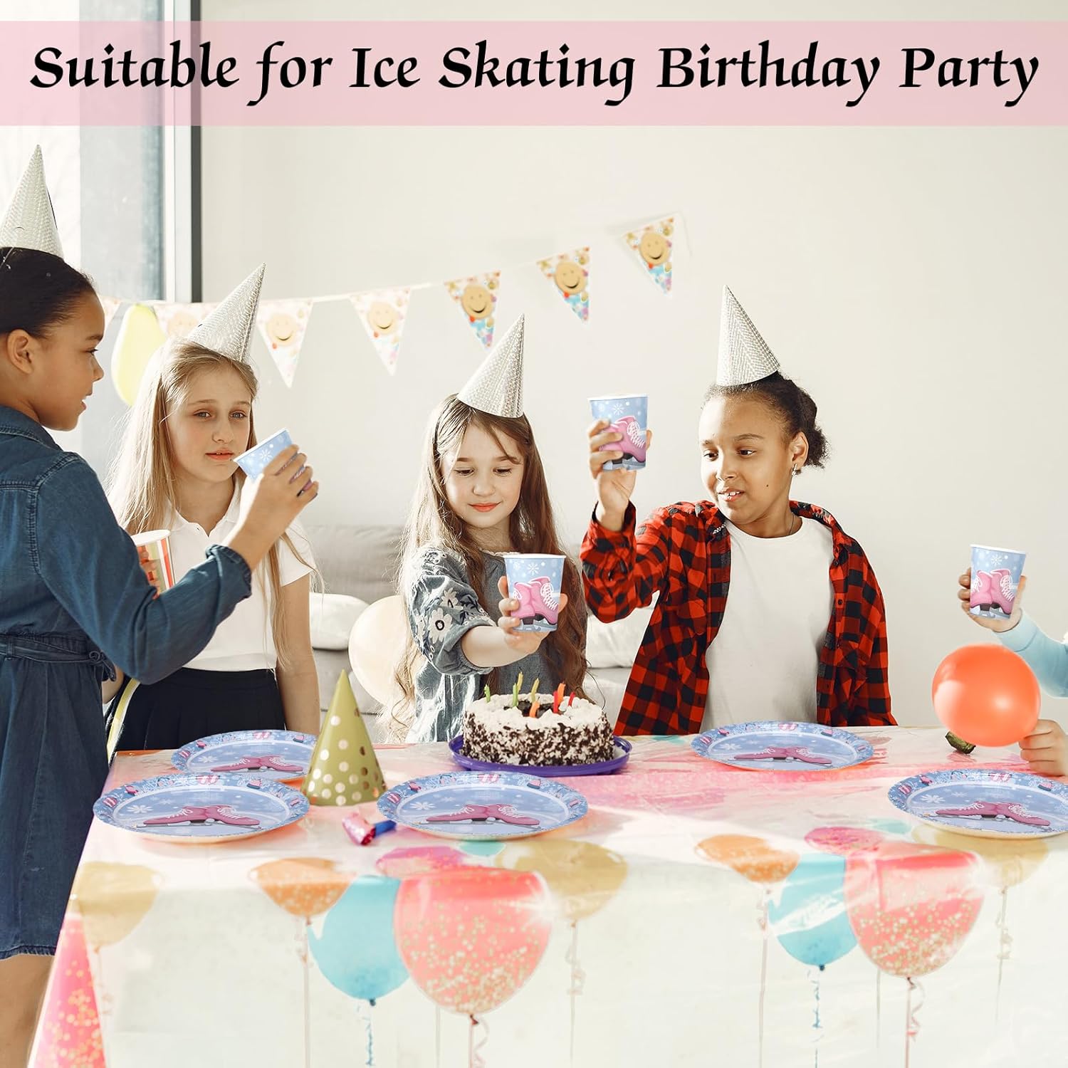 Zubebe 120 Pcs Ice Skating Party Supplies Roller Skating Paper Plates and Napkins Skate Birthday Party Decorations Disposable Tableware Winter Wonderland Paper Plate Sets, Serve for 24 Guests