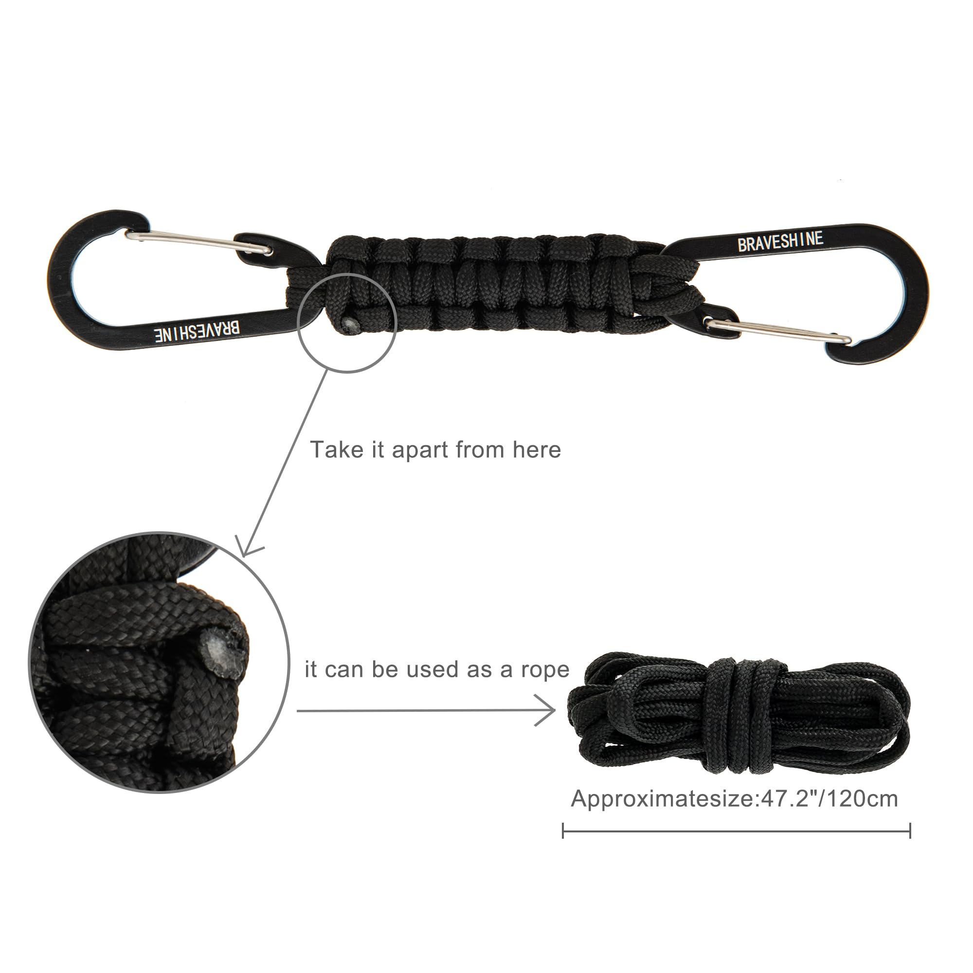 Paracord Keychain with Carabiner Clips - FREE SHIPPING -8