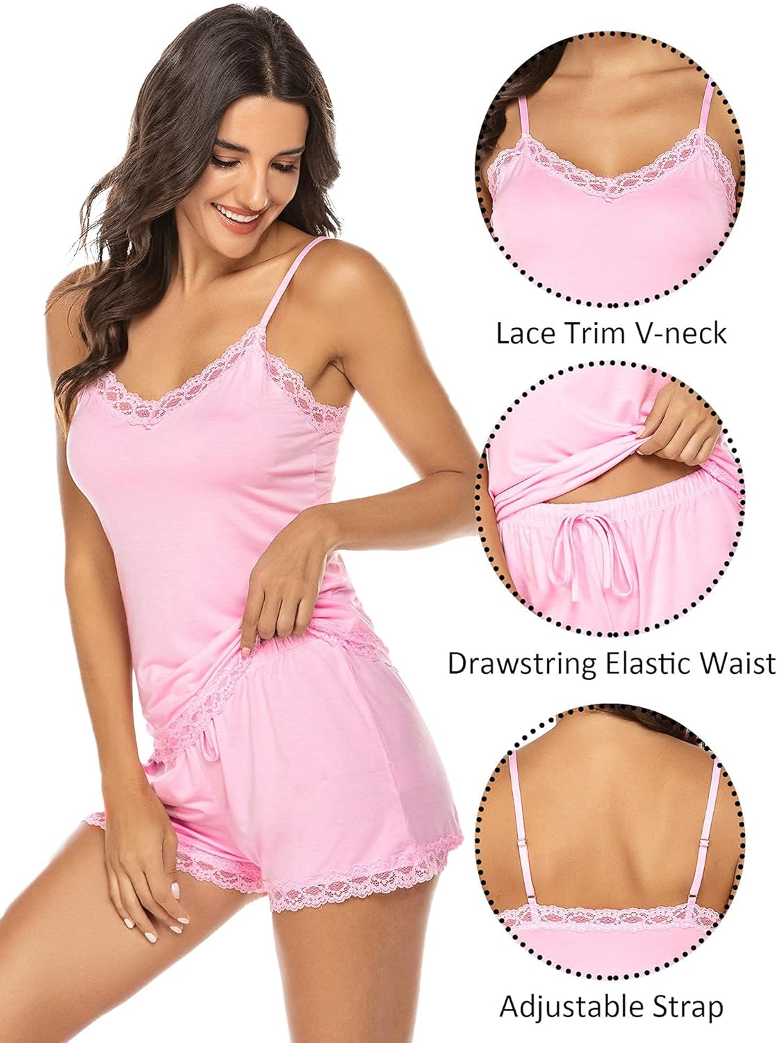 Avidlove Women Cami Pajama Set Modal Sleepwear Lace Trim Short PJ Set with Shorts - Image 4