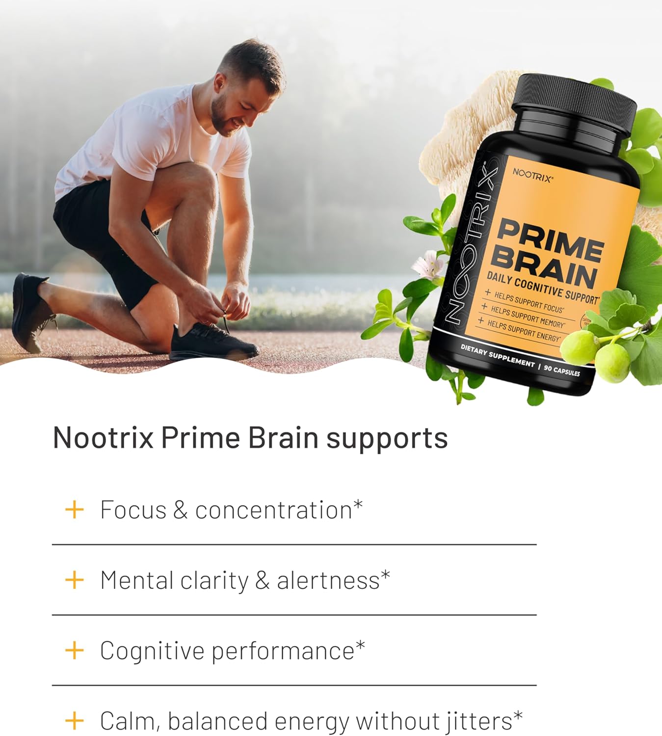 Nootrix Prime Brain Nootropic Supplement | Supports Memory, Mental Focus, Cognitive Health & Energy | Promotes Healthy Mood & Brain Function | Ginkgo Biloba, Lion's Mane & L Theanine | 180 Capsules - Image 3