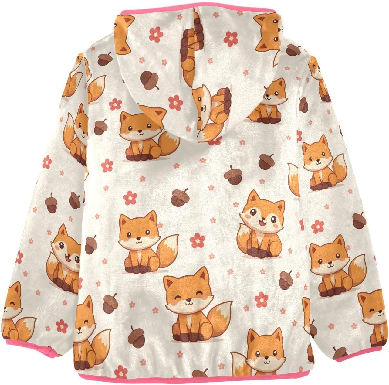 Girls Hoodie Outfit Cute Fox Pinecone Pattern Zipper Sweatshirt Coat Fleece Jacket for Kids 3-10T