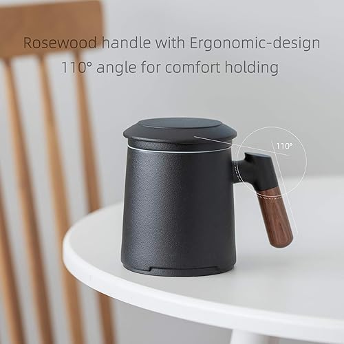 Vista 113 de ZENS Taza de té con infusor y tapa para remojar hojas sueltas, taza infusor de té de cerámica en relieve de 16.9 onzas, difusor de té con mango