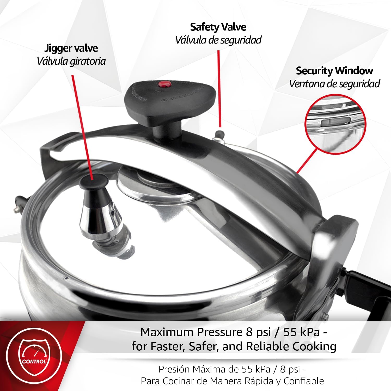 MAGEFESA Chef 23-Quart Aluminum Pressure Cooker – Stainless Steel Lid, Thermodiffusion Base, 3 Safety Systems, Fast & Even Cooking