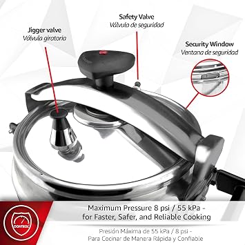 MAGEFESA Chef 16-Quart Aluminum Pressure Cooker Stainless Steel Lid, Thermodiffusion Base, 3 Safety Systems, Fast & Even Cooking