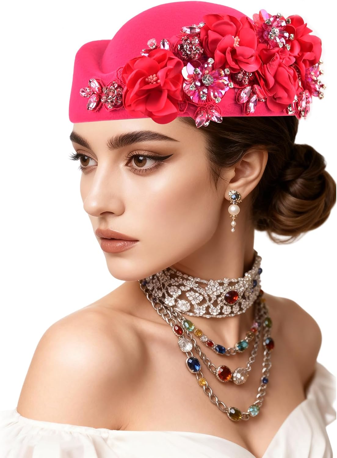 Church Hats for Women Headdress with Floral Women's Soft Beret for Women,Felt hat,Bridal for Wedding hat