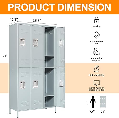 Vista 56 de Taquillas de metal para empleados, armario de almacenamiento de acero con 5 puertas para el hogar, oficina, escuela, gimnasio (blanco)