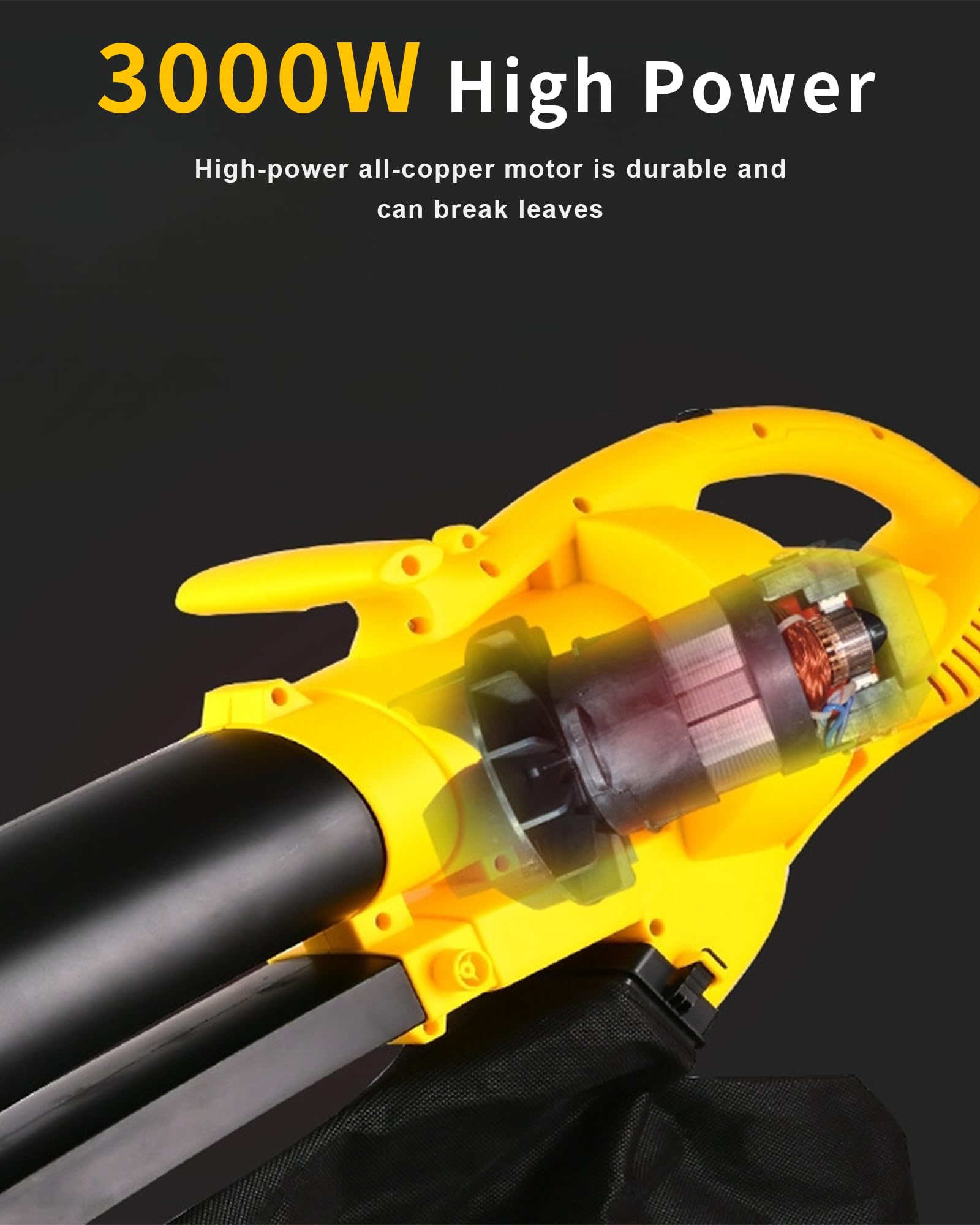 Soplador Eléctrico De Hojas 3000 W, Aspirador De Jardín 270 km/h | Bolsa De Recogida 35 L, Ajuste De Succión De 6 Niveles, Cambio De Soplado Y Aspiración Con Un Botón, Jardín Calle
