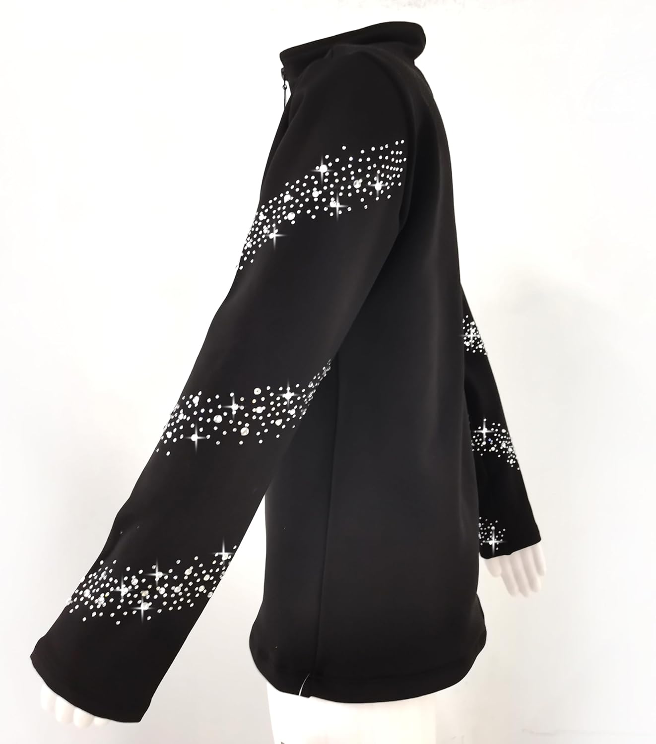 Girl's Black Ice Figure Skating Training Jacket with Sparkling Rhinestone Plush Premium Skating Training Clothes