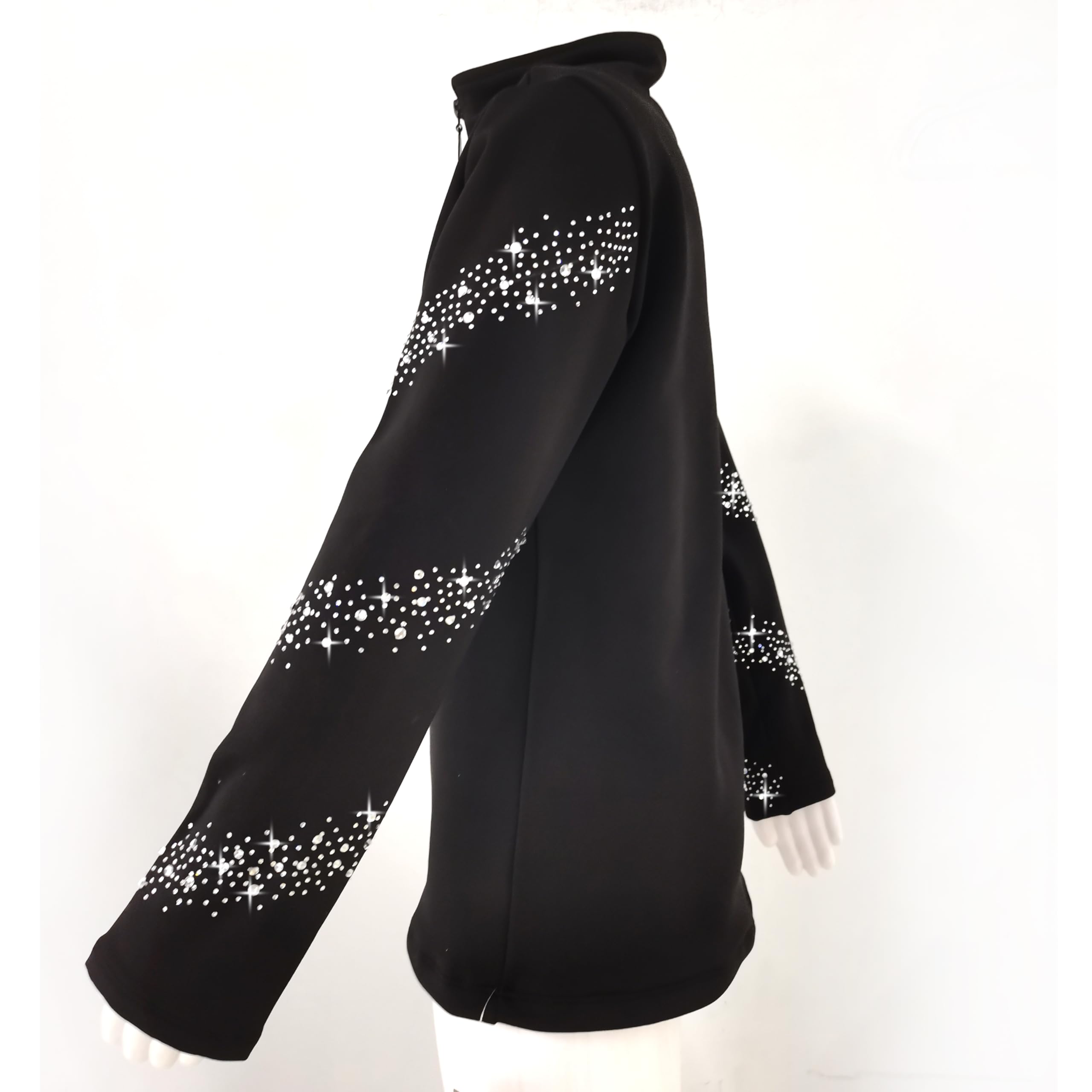 Chaqueta de entrenamiento de patinaje artístico negro para niña con diamantes de imitación brillantes, ropa de entrenamiento de patinaje de primera calidad