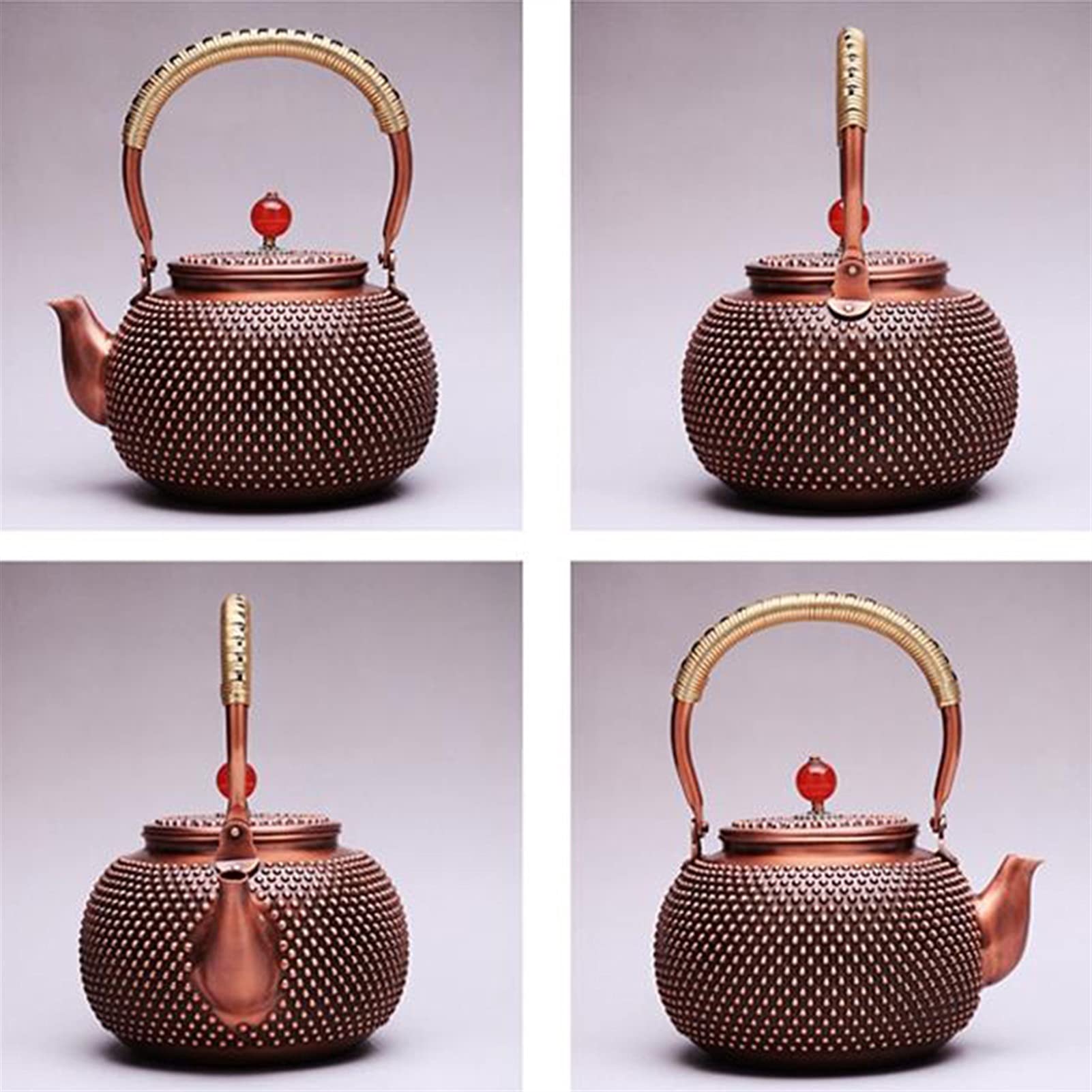 SISWIM Tetera 1.4L Tetera de Cobre Puro Hecho a Mano Tetera de té Hervidor de té Rojo Pote de Cobre Interior Pared Interna sin Recubrimiento Hervir Agua Pote Retro Salud Juego de té Tetera